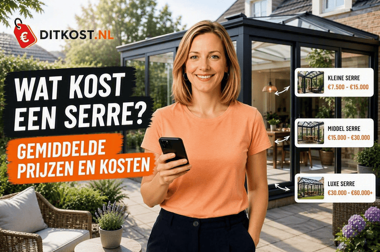 Wat kost een serre? Moderne serre aan woning met Sanne die de aanbouw bekijkt