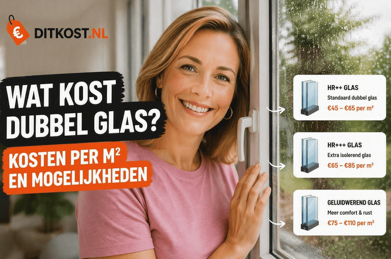 Wat kost dubbel glas met prijzen per m² voor HR++ glas, HR+++ glas en geluidswerend glas.