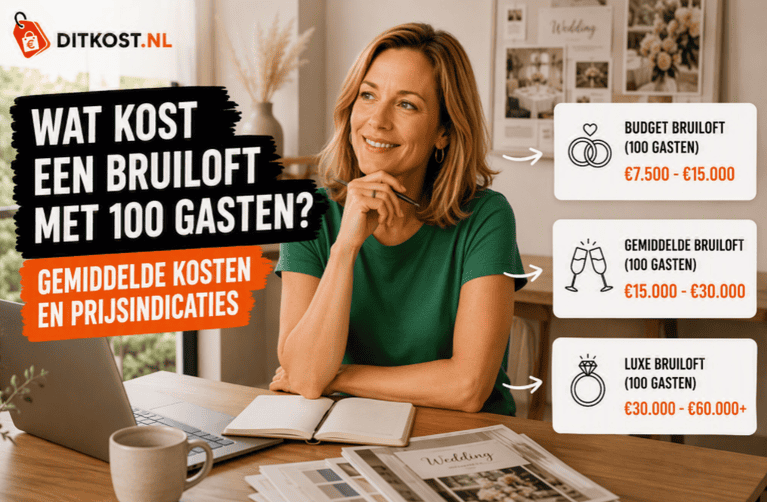 Wat kost een bruiloft met 100 gasten? Overzicht van gemiddelde trouwkosten met prijsindicaties voor een budget-, gemiddelde- en luxe bruiloft.