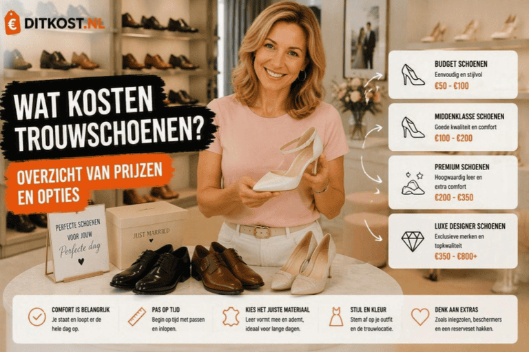 Wat kosten trouwschoenen? Overzicht van gemiddelde prijzen voor budget-, middenklasse-, premium- en luxe designer trouwschoenen.