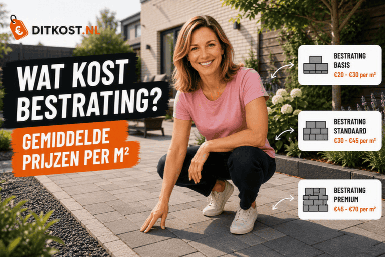 Wat kost bestrating? Gemiddelde prijzen per m² voor het aanleggen van bestrating in de tuin, oprit of terras.