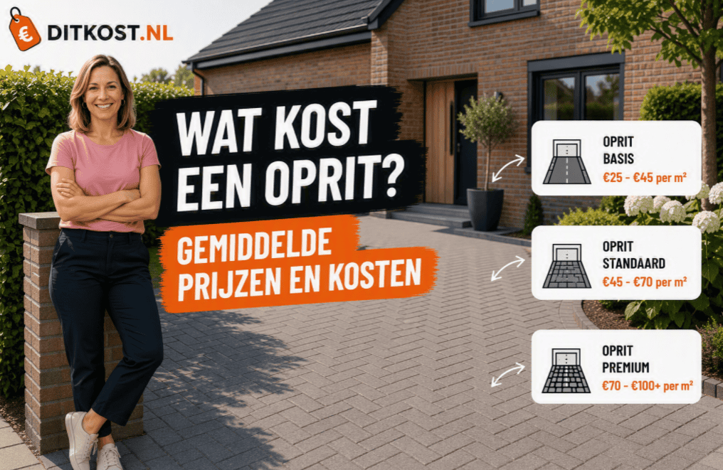 Wat kost een oprit? Gemiddelde prijzen en kosten voor het aanleggen van een oprit met klinkers, betonklinkers of sierbestrating.