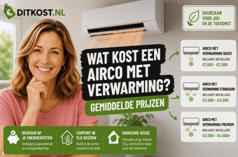 Wat kost een airco met verwarming? Gemiddelde prijzen voor een energiezuinige airco die zowel kan koelen als verwarmen, inclusief installatie.