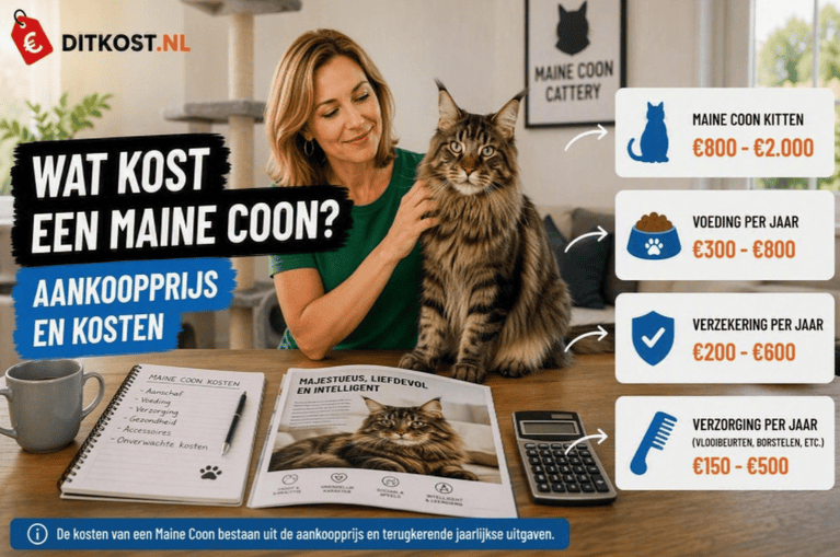 Wat kost een Maine Coon? Overzicht van de aanschafprijs, voeding, verzekering en verzorgingskosten van een Maine Coon.