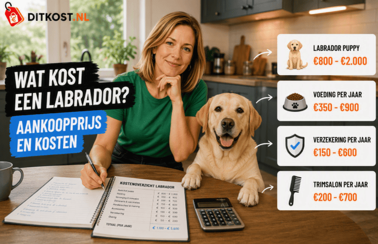 Wat kost een labrador? Overzicht van de aanschafprijs, voeding, verzekering en verzorgingskosten van een labrador.