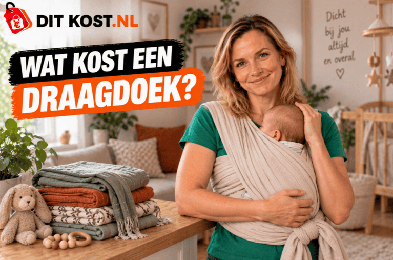 Wat kost een draagdoek? Draagdoek met baby in een huiselijke omgeving.