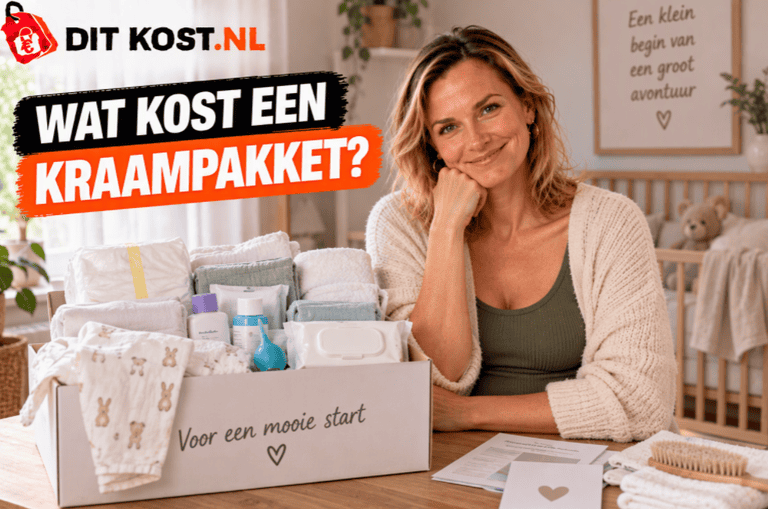 Wat kost een kraampakket? Kraampakket met verschillende verzorgingsproducten en benodigdheden.