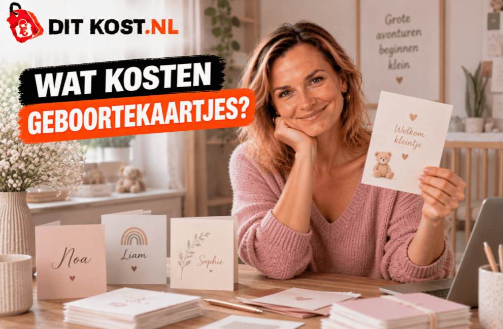 Wat kosten geboortekaartjes? Verschillende geboortekaartjes in een huiselijke setting.