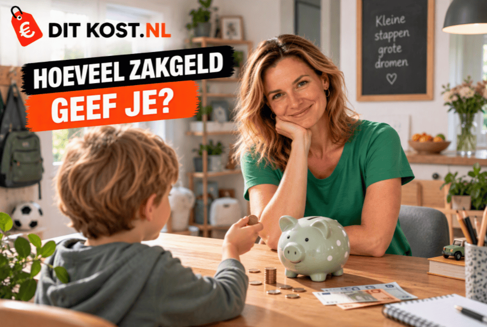 Hoeveel zakgeld geef je? Zakgeld met munten en een spaarpot.