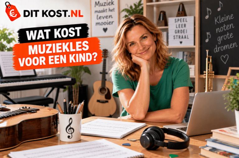Wat kost muziekles voor een kind? Muziekinstrumenten en lesmateriaal in een muziekruimte.
