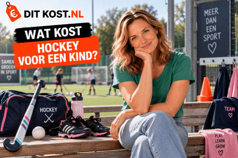 Wat kost hockey voor een kind? Hockeyspullen en hockeyuitrusting bij een hockeyveld.